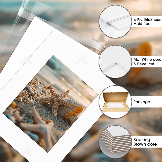 Golden State Art, Acid Free, Pack of 5, 16x20 White Picture Mats Mattes with White Core Bevel Cut for 11x14 Photo + Backing + Bags