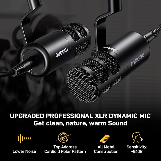 MAONO Podcast Equipment Bundle for 2: Audio Interface Mixer with 2 XLR Dynamic Mic and 2 Headphone Podcast Streaming MaonoCaster E2 Gen2+2*PD100+2*MH700