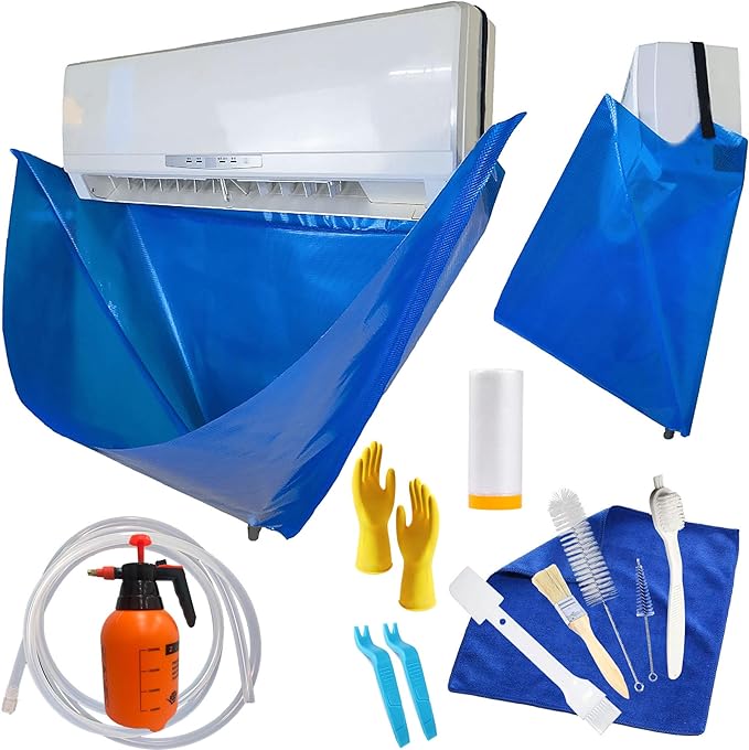 Mini Split Cleaning Kit for Wall-Mounted Air Conditioners - DIY AC Cleaning Bag with Drain Pipe, Kettle & Brush, Reusable Waterproof Cleaning Cover for Home/Office/Hotel