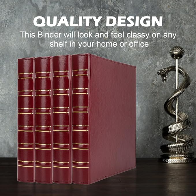 LETVPVOW Vintage Hardback 3 Ring Binder 1 Inch, Professional Leather Binder 3 Ring, Three Ring Binders Fits 8.5" x 11", D Ring Binders for Photo Album, Home, School and Office Supplies- Dark Red