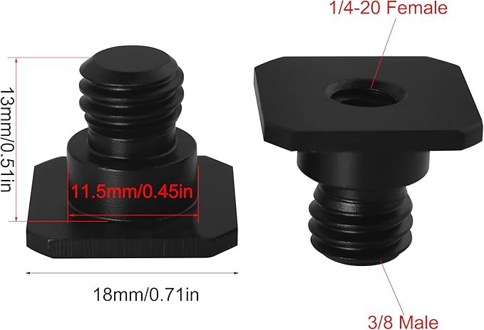 2PCS Metal SLR Hot Shoe Mount 1/4 Female to 3/8 Male Aluminium Alloy Small Head Adapter Screw Accessory for Camera Hot Shoe