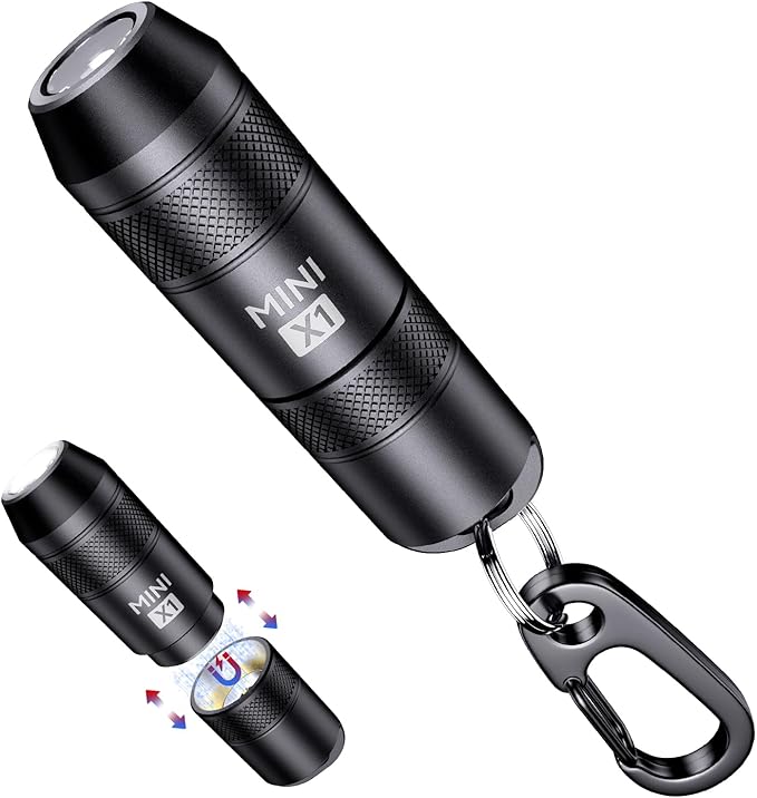 EDC Mini Flashlights High Lumens LED Pocket Keychain Magnetic Activation Flashlight Type-C Rechargeable Small Flashlight Long Battery Life & Long Illumination Distance -LT090 Mini X1 (1, Black)