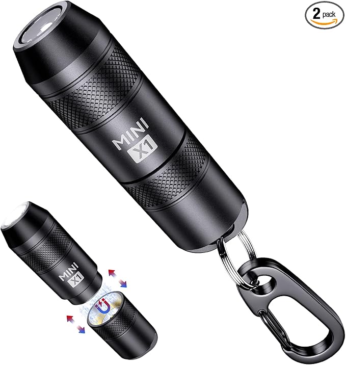 EDC Mini Flashlights High Lumens LED Pocket Keychain Magnetic Activation Flashlight Type-C Rechargeable Small Flashlight Long Battery Life & Long Illumination Distance -LT090 Mini X1 (2, Black)