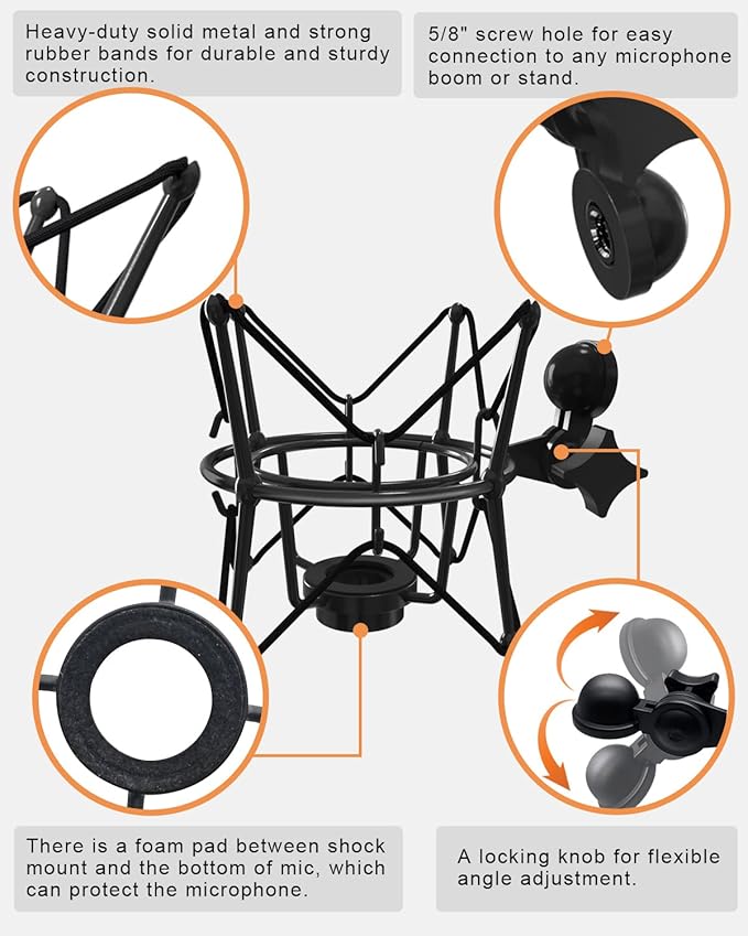 Microphone Shock Mount Mic Holder - Anti Vibration Spider Shockmount Compatible with Many Condenser Mics Like AT2020 MXL 770 MXL 990 Samson G Track Pro Rode Procaster NT1-A Neumann U87 etc.
