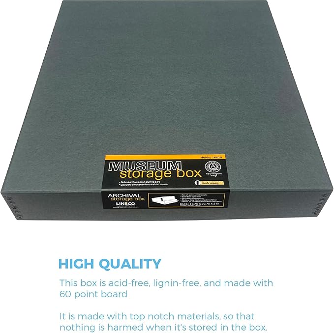 Lineco Museum Archival Storage Box, 16.75x20.75x3 in. Drop Front Design. Acid-Free with Metal Edge. Organize Photos, Pictures, Prints, Documents, Crafts, DIY. Gray, 6 Pack