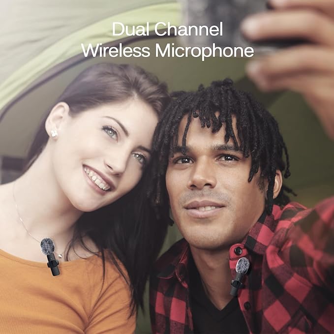 Professional Wireless Lavalier Lapel Microphone for iPhone, iPad, Mini Video Recording Mic for Interview Video Podcast Vlog YouTube & Livestream, Noise Reduction, Plug & Play ，2 Pack (Lightning Port)