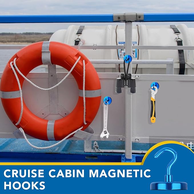 LOVIMAG Cruise Ship Essentials, 120Lbs Cruise Door Magnets, Blue Cruise Magnetic Hooks, Magnetic Hooks Heavy Duty for Hanging Celling, Grill, Refrigerator Kitchen-6 Pack