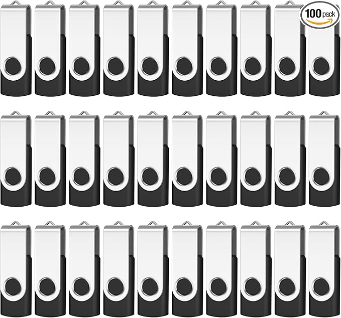 AreTop 100 Pack 1GB USB Flash Drive, USB2.0 Bulk Flash Drives Thumb Drive 1G USB Drive 1GB Memory Stick, Black