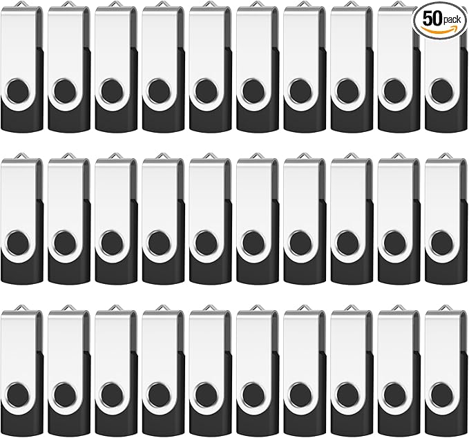 AreTop 50 Pack 2GB Bulk Flash Drives, USB 2.0 2GB Flash Drives Pack Swivel Thumb Drives Bulk USB Drives, Black