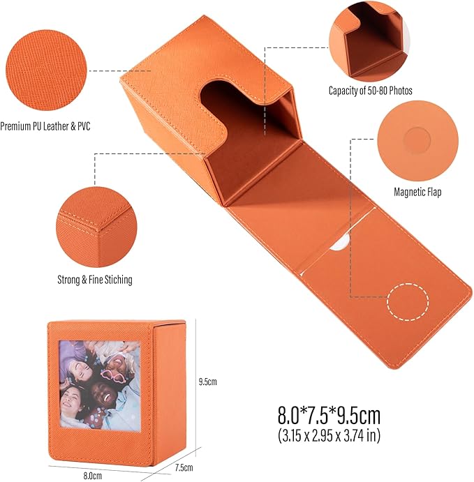 Photo Case for Instax Square SQ Film, Square Picture Holder, Photo Storage Box Compatible with Fujifilm Instax Square SQ1 SQ20 SQ40 SQ10 SQ6 SP-3 Instant Cameras - Brown
