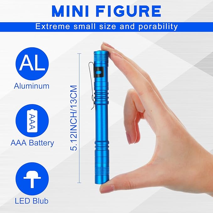 Hortsun 20 Pcs Mini Pen Light Flashlights Christmas Gifts for Men Pocket Flashlights Pen with Clip Small LED Handheld Slim Torches Without Battery(5.12 Inch,Blue)