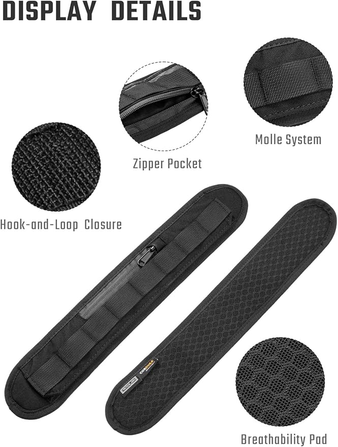 TACTICAL_GEEK TGBelt2 Shoulder Strap Pad, Shoulder Strap Cushion, Universal Replacement Pad with Zipper Pocket, Removable Backpack Strap Pad(Cordura-Black)