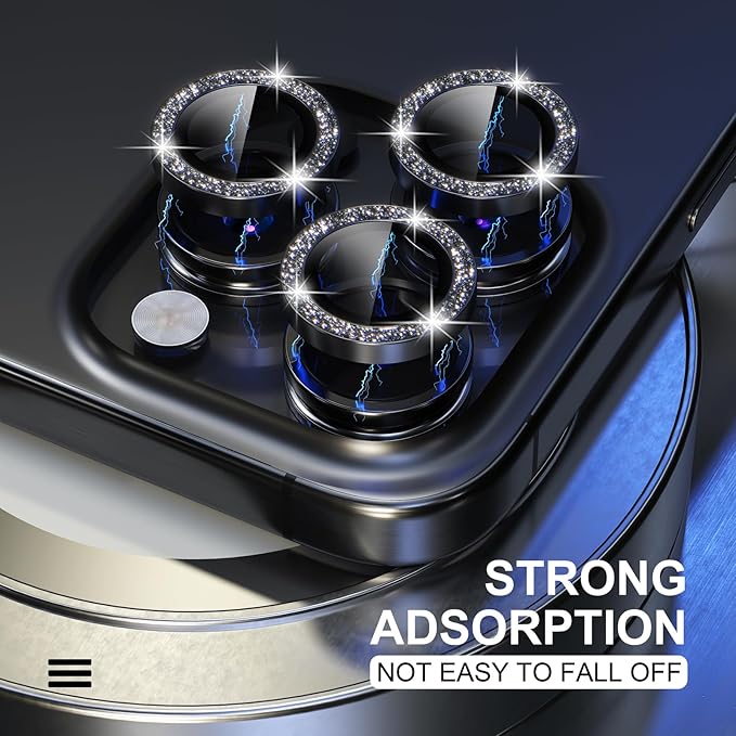 Choiche Compatible for iPhone 15 Pro/iPhone 15 Pro Max Camera Lens Protector Bling, 9H Tempered Glass Camera Cover Screen Protector Metal Ring Decoration Accessories (Glitter-Black)