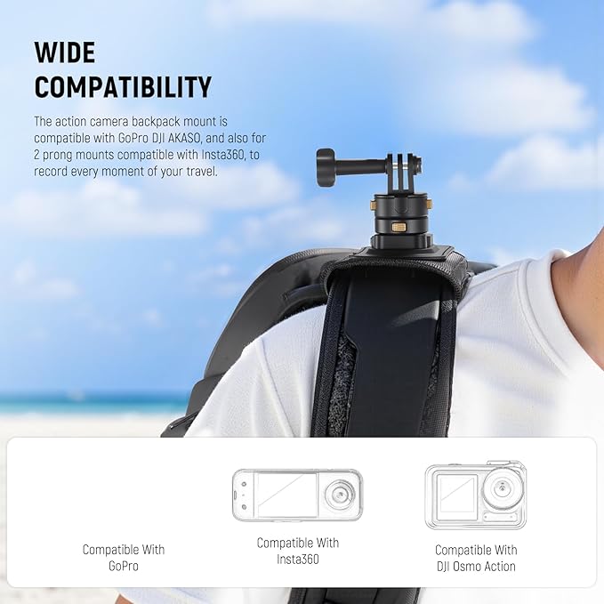 NEEWER Backpack Shoulder Chest Strap Mount Compatible with GoPro DJI Insta360 Action Cameras, 360° Camera Backpack Clip Holder Quick Release & One Toggle Switch for Photography Video Recording, GP63