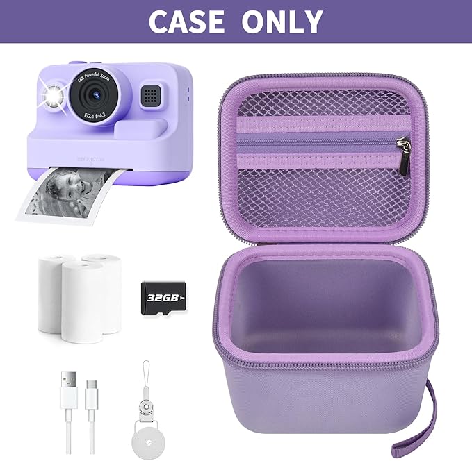ANKHOH Case for Dylanto/for DUDUDRAGON/for Yehtta/for Gofunly/for LETSHAH Kids Camera Instant Print, 1080P Kid Camera Storage Organizer Gifts Bag for Printing Paper and Toy Accessories,Purple-Only Box