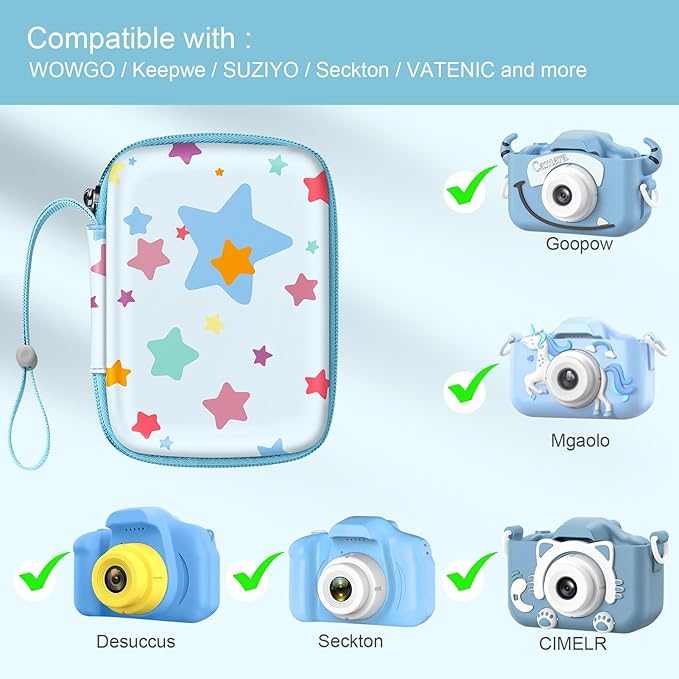 FINTIE Kids Camera Case Compatible with Goopow/Seckton/Dylanto/Mgaolo/Masterbee/CIMELR/Desuccus Kids Digital Camera Toys, Children Carrying Bag, Birthday Festival Gift, Colorful Stars