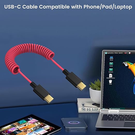USB C to USB C Microphone Cable for DJI Mic Mini / Mic 2 / Rode Wireless Pro / Wireless Go 2 and Hollyland Lark M2 M1 150 Max Duo, Coiled Audio Patch Cable Mic Cord Compatible with iPhone 16 Pro Max