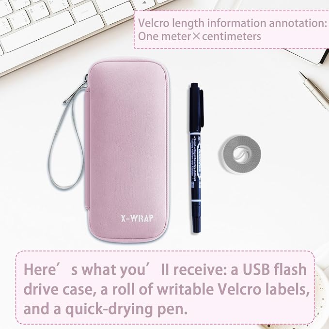 VNEIRY 12-Slot USB Drive Organizer w/Velcro Labels & Quick-Dry Marker - Peel & Stick Anywhere! Secure Case for Thumb/Jump Drives | Fits Most USB Sticks | 12-Capacity |Pink