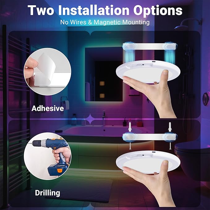 Shower Lights for Inside Shower - 1 Pack Rechargeable Ceiling Light with Remote, Color Changing & White Timing Light, Motion Sensor Battery Powered Shower Lamp for Bathroom Closet Patio