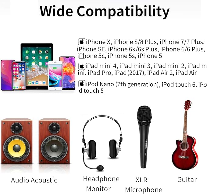 Microphone Preamp Compatible with IOS Devices Livestream, Saramonic XLR Lghtning Mic & Guitar Interface Compatible with iPhone 11 X 8 7 7s iPad iPod Touch Guitar Acoustic Devices Youtube Video