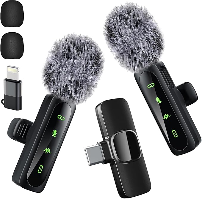 Professional Wireless Lavalier Lapel Microphone for iPhone, iPad, Mini Video Recording Mic for Interview Video Podcast Vlog YouTube & Livestream, Noise Reduction, Plug & Play (MIC With LCD Screen)