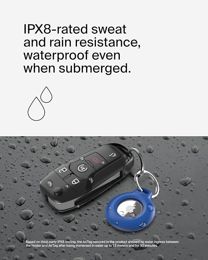 Belkin Waterproof Apple AirTag Secure Holder with Key Ring, Durable Scratch-Resistant AirTag Case, Protective AirTag Keychain Accessory for Keys, Pets, Luggage, Backpacks, and More - Blue