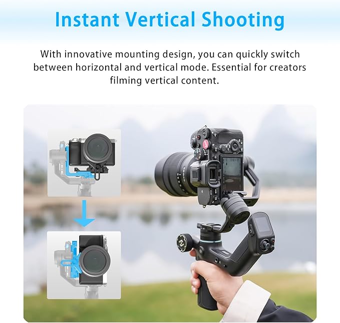 FeiyuTech SCORP Mini 3 Pro [Kit] AI Tracking Camera Stabilizer with Bag+Fill Light+Extension Pole, Detachable Remote Handle, 4.4lbs Payload All in One Gimbal Stabilizer for Camera & Smartphone