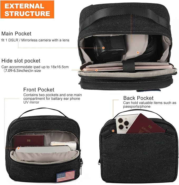 TULLIO Besnfoto Camera Bag Small Purse Crossbody Camera Shoulder Case Waterproof Canvas Cute Compact Photography Bag for Mirrorless DSLR SLR