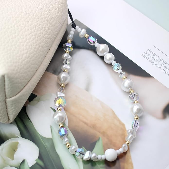 Beaded Camera Wrist Strap, Cute Phone Charms Strap, Pearl Bracelet Wrist Strap, Phone Keychain Decoration for Wallet