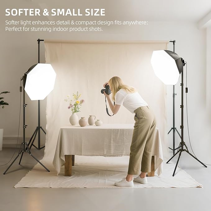 2PACK Professional Softbox Lighting Kit, 20'' x 20'' Studio Lights with 85W 2700-6500K E27 LED Bulbs, Continuous Lighting for Photography/Video Recording/Live Streaming