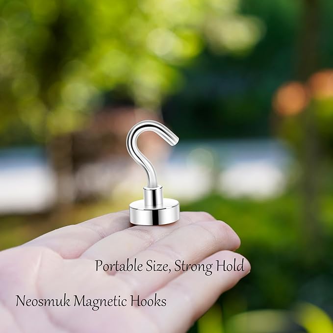 Neosmuk Magnetic Hooks, Cruise Ship Essentials, 30lb+ Heavy Duty Magnetic Hooks for Cruise Cabins, Refrigerator, Grill, Hanging, and Travel | Extra Strong Must-Haves Magnet Hook,Silver,5 Pack