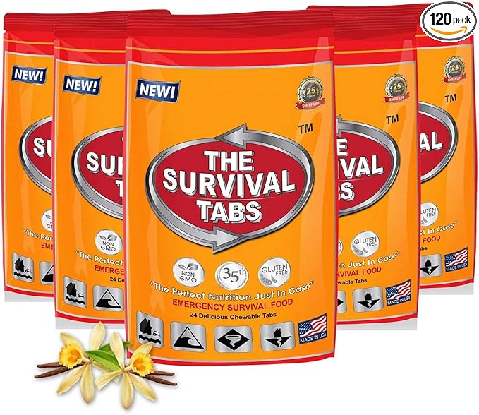 120 tabs Snack Food for 10 Days Emergency Survival MREs Meals Ready-to-eat Bugout for Travel Camping Boating Biking Hunting Activities Gluten Free and Non-GMO 25 Years Shelf Life - Vanilla Malt Flavor