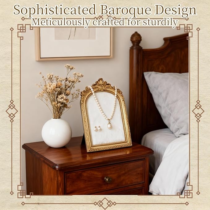 3 Pcs Gold Jewelry Display Stands with Velvet Earring Tray Frame Vintage Jewelry Holder Resin Photography Props Baroque Necklace Organizer for Women Weddings Valentine's Day Backing Gifts