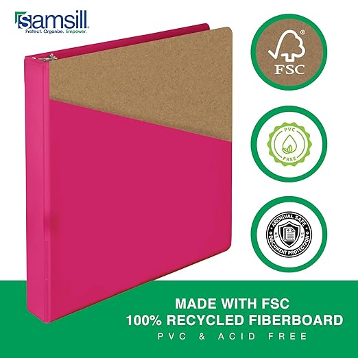 Samsill Durable 1 Inch Binder, Made in The USA, D Ring Binder, Customizable Clear View Cover, Magenta, Holds 225 Pages