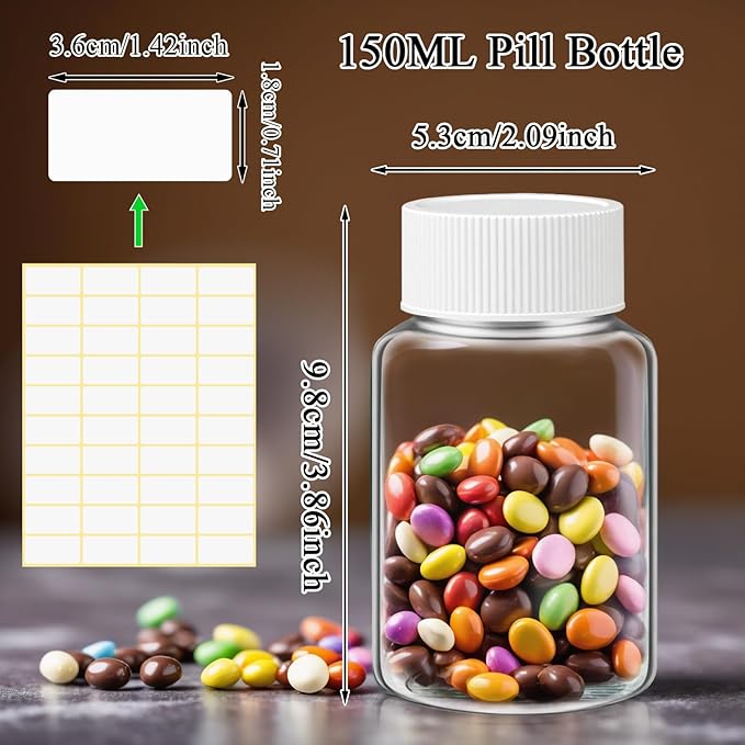 Lamoutor 18Pcs Clear Pill Bottle Plastic Medicine Bottle Empty Reagent Chemical Containers with Caps for Liquid Solid Powder Medicine 150ML