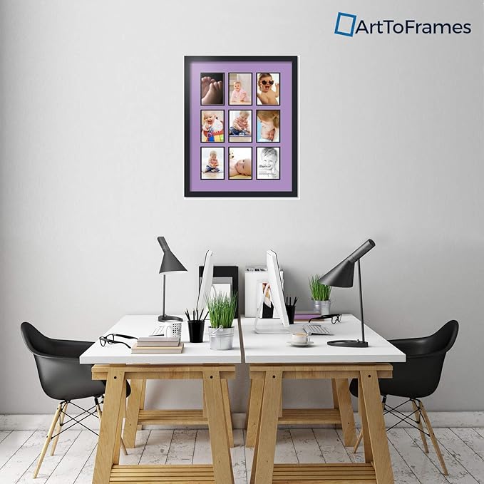 Art to Frames Double-Multimat-1048-805/89-FRBW26079 Collage Photo Frame Double Mat with 9-5x7 Openings and Satin Black Frame