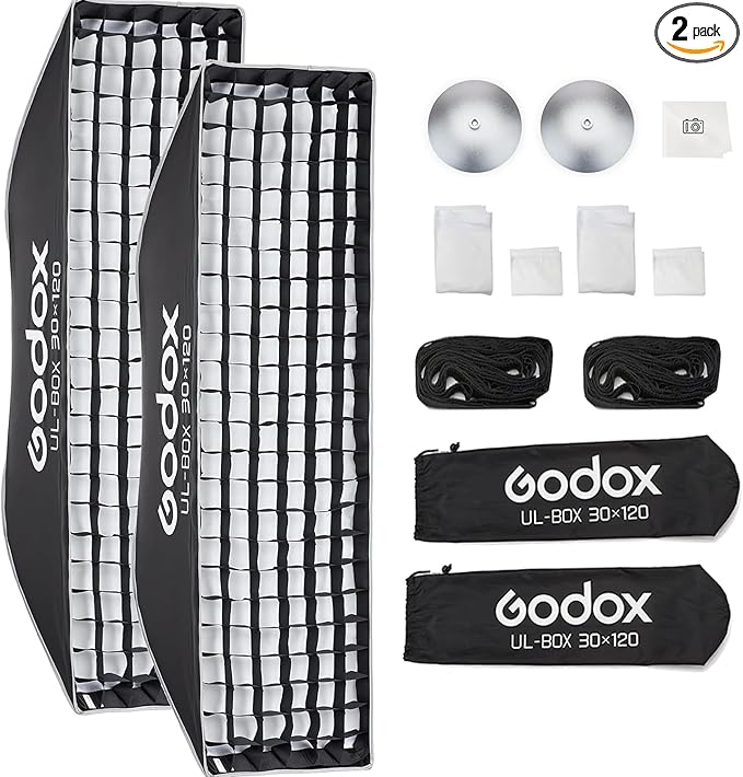 Godox 2pc Quick Release Strip Softbox,UL 12"x47"/30x120cm Bowens Mount Soft Box with Grid,Diffuser,Carry Bag for Studio Strobe Flash Continuous Light,Outdoor Photography Video Recording,Live Streaming