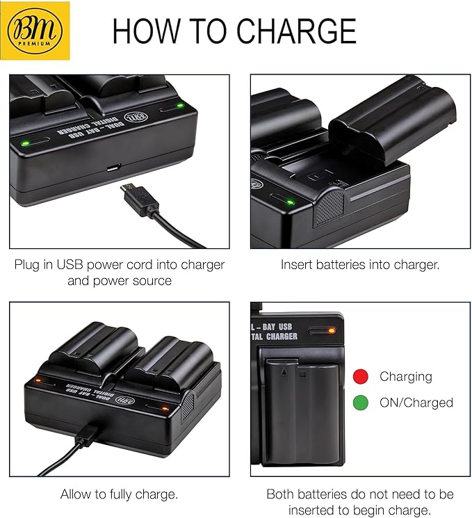 BM Premium 2 Pack of EN-EL15C High Capacity Batteries and Dual Bay Battery Charger for Nikon Zf ZR Z5 Z5 II Z6 Z6 II Z6 III Z7 Z7II Z8 D500 D600 D750 D780 D800 D810 D850 D7000 D7100 D7200 D7500 Camera