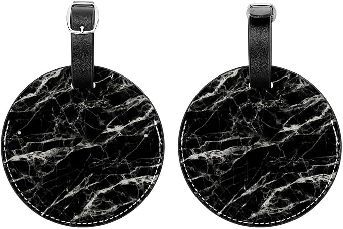 2 Pack Black Marble Bag Tags for Luggage Long Flight Must Haves Travels Gift Airport Essentials