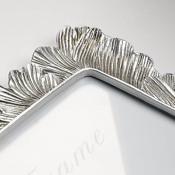 Cuspin Silver 3x5 Picture Frame, Vintage Silver Palm Leaves Textured Hand-Crafted Resin with Glass Front, Small Frames Elegant Wedding Frame for Wall Hanging and Tabletop Display