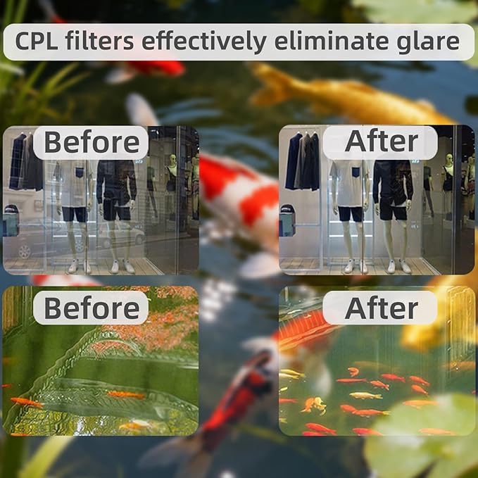 37mm Clip-on Phone Lens Filter Kit - 4 in 1 High-Definition Lenses for Coral Aquarium Reef Underwater Photography, Full Yellow/Orange Filter, CPL Polarizing Filter, Macro Lens