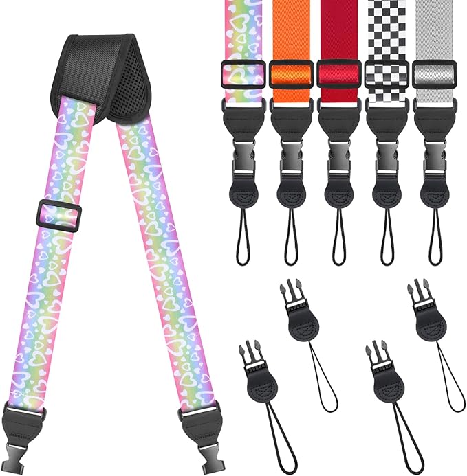 Universal Shoulder Strap, Sandwich Mesh Padded Neck Lanyard, Replacement Comfortable Bag Strap for Camera, Cellphone Tablet,iPad, Laptop, Luggage Bag, Binocular(Rainbow Heart)