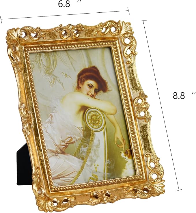 Funerom Vintage Picture Frames with Glass Front, Ornate Frame, Antique Photo Frames for Tabletop or Wall Hanging (Gold, 5X7 inch)