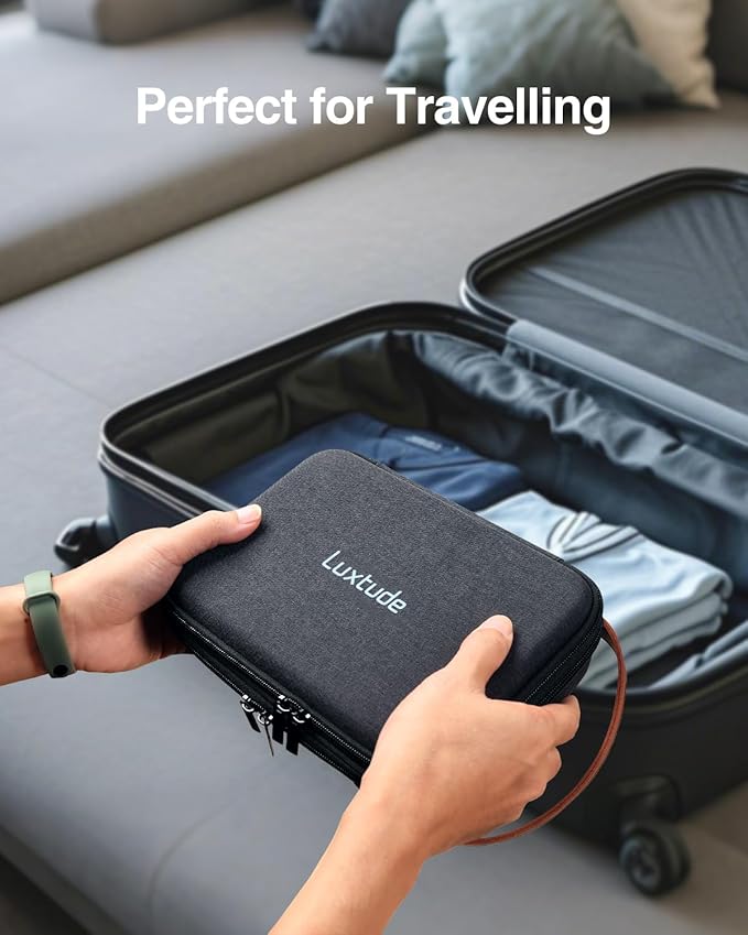Luxtude Electronic Organizer Travel Case, Portable Tech Organizers, Hard Charger Organizer, Travel Cable Organizers, Tech Bag (Double Layer, Black, Medium)