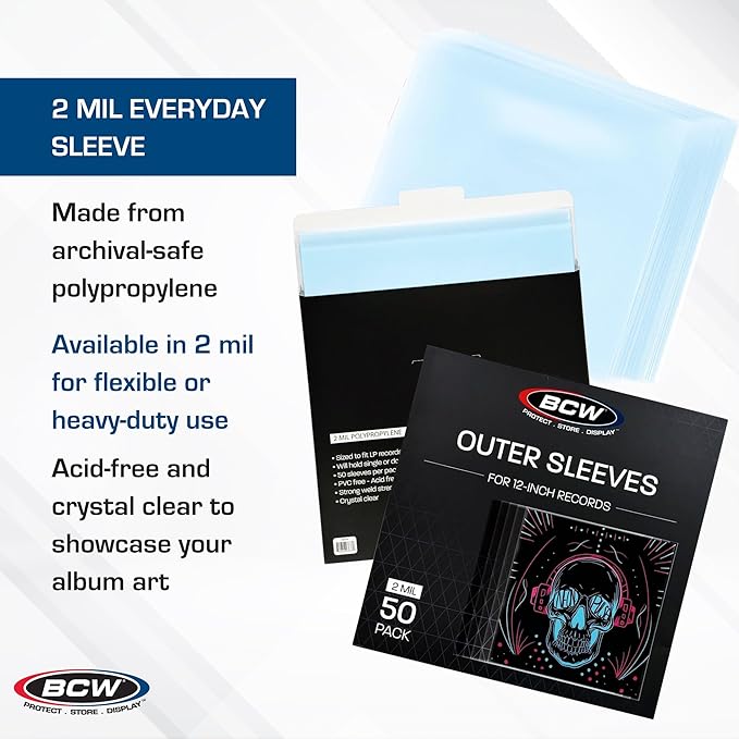 BCW 12-Inch Outer Sleeves – 50 Pack | Clear 2 Mil Polypropylene | Acid-Free Archival Quality for 33 1/3 RPM Album Covers | Ideal for Collectors