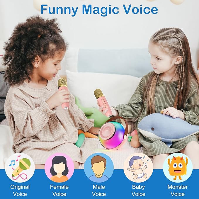 Mini Karaoke Machine for Kids Adults, Portable Bluetooth Speaker with 2 Wireless Microphones, Karaoke Toys for Family Party, Birthday Gifts for Girls Ages 4, 5, 6, 7, 8, 9, 10, 12+ (Pink, 2 Mics)
