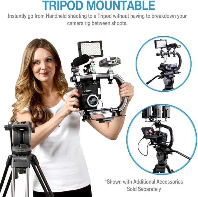Cam Caddie Scorpion EX Video Camera Stabilizing Handle Kit with Included Smartphone and GoPro Compatible Mounts - Professional Bundle - Black