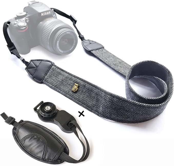 Alled Camera Neck Shoulder Belt Strap,Camera Straps for Women/Men for All DSLR/Nikon/Canon/Sony/Olympus/Samsung (Soft Black+Hand Grip Strap)