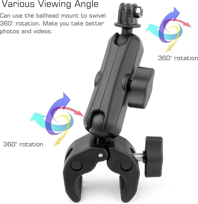 GEPULY Super Clamp Mount with Dual Ballheads & Phone Holder 20-50mm for GoPro Hero Series, Insta360, DJI OSMO Action Cameras, DSLR, Motorcycle, Handlebar, Desk, LED Light, Flash Light