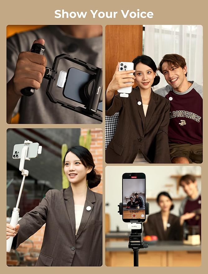SMALLRIG S60 Wireless Lavalier Microphone with USB C for iPhone, for Android, Mini Mic with 44H Battery, Noise Reduction, Mute, Gain, Clip On Lapel Mic for Video Recording, Vlogging, Interview,White